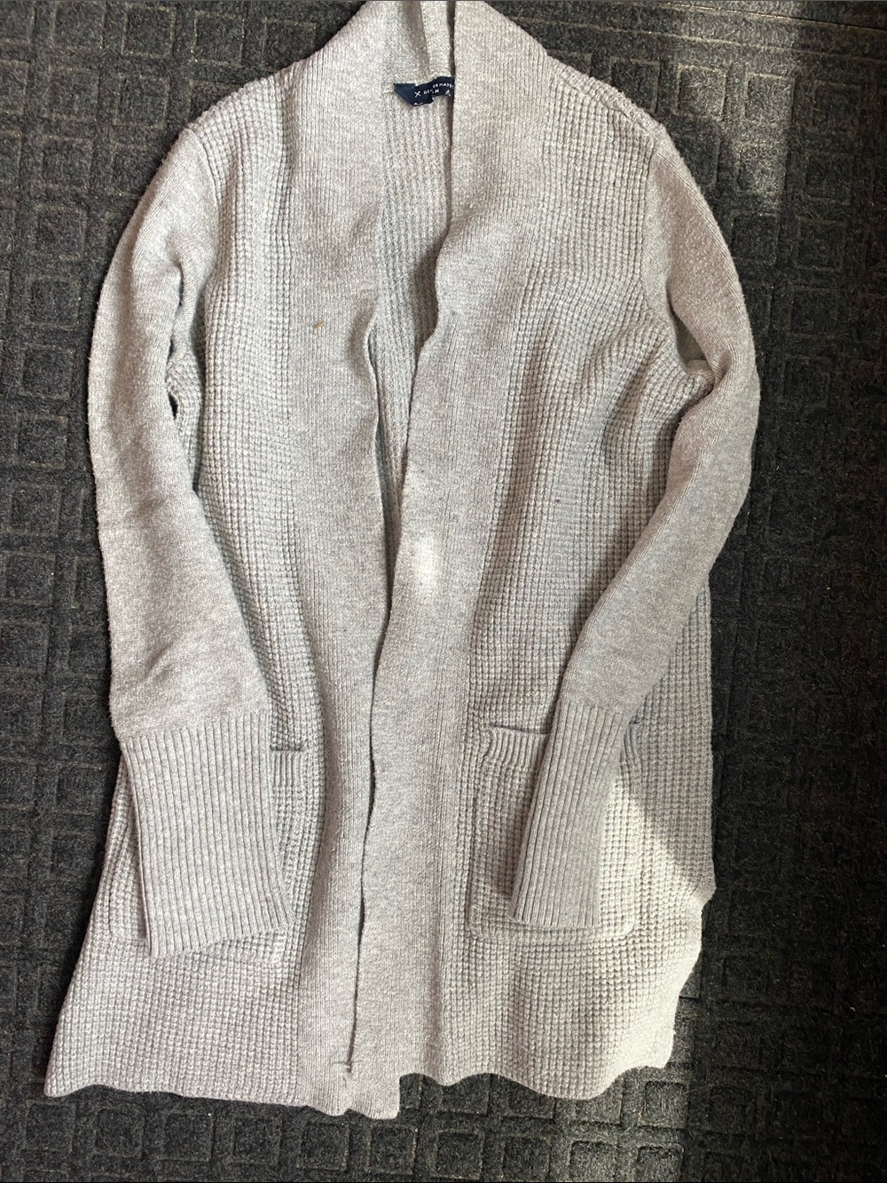 Denver Hayes Light Gray Open-Front Knit Cardigan